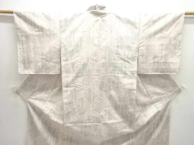  アンティーク　色紙に竹笹模様織り出し十日町紬着物